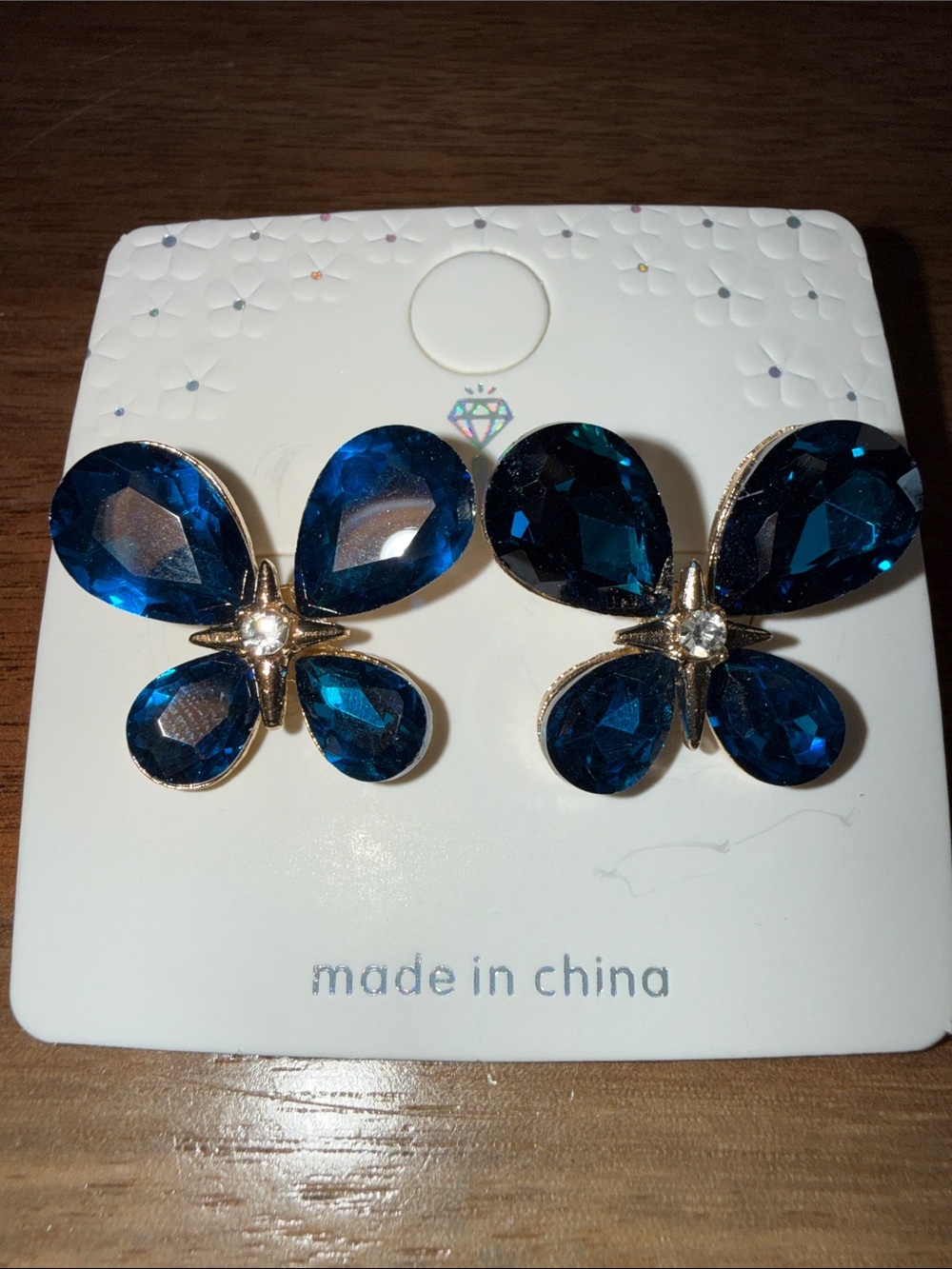 Blue Teardrop Crystal Butterfly Earrings - Gold-Tone Accent